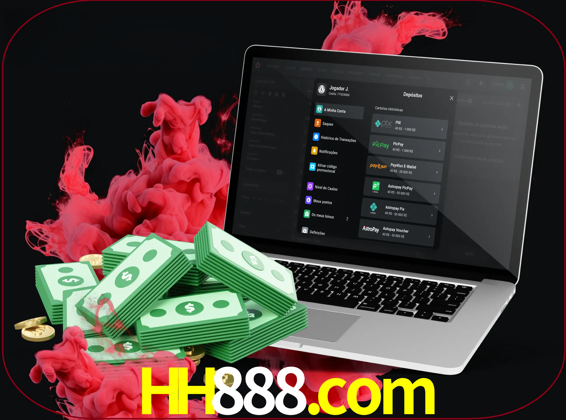 Para efetuar um depósito na sua conta hh888, basta escolher o método de depósito e especificar o montante.